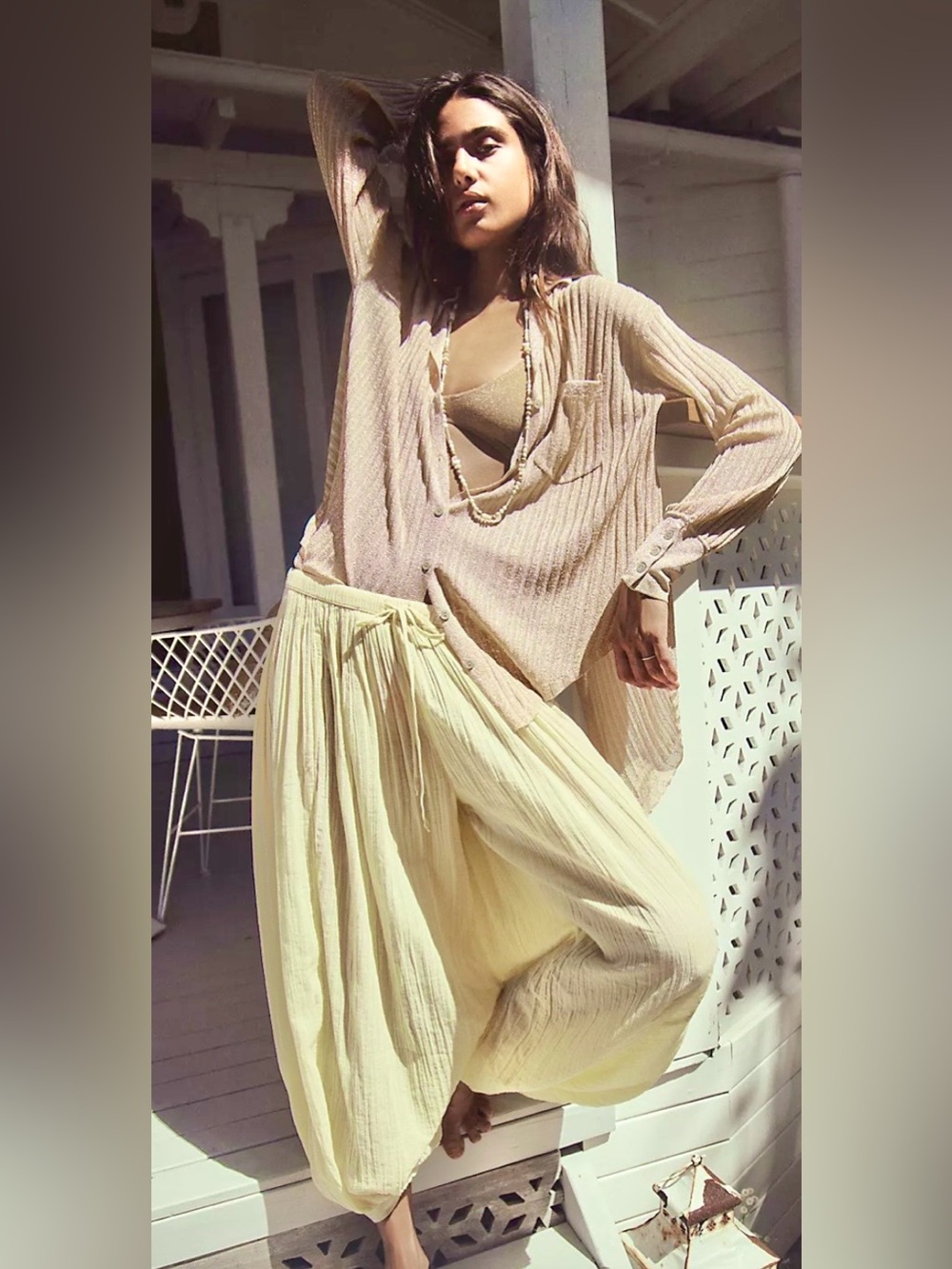 NWT FREE PEOPLE FREE EST GOLDIE SWEATER BUTTON DOWN TOP CHAMPAGNE